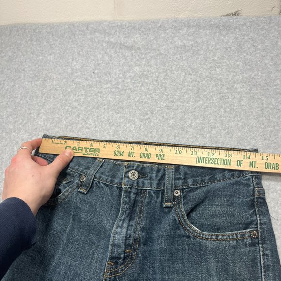 Levis Jeans Mens 29x28 Blue 527 Bootcut Cowboy Western Denim Distress (Tag 30x30 - Picture 4 of 10